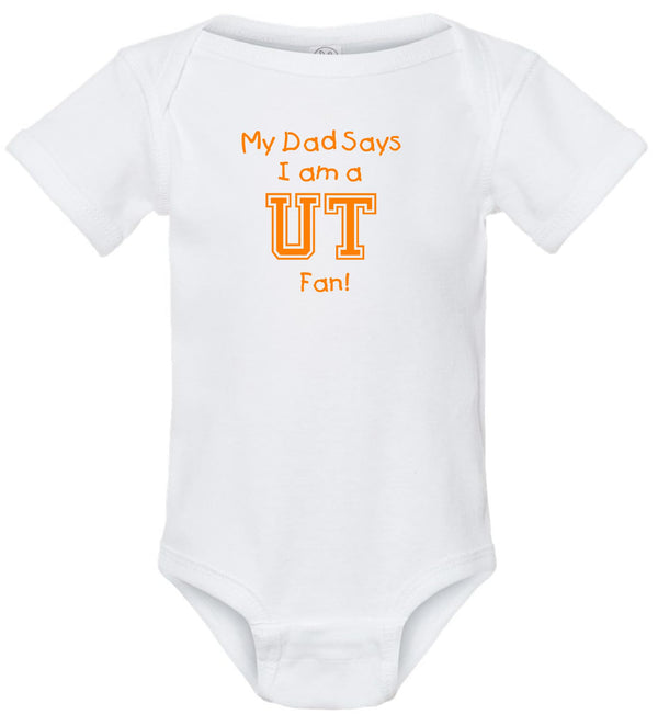 My Dad/Grandpa/Uncle Says I am a Tennessee Fan Baby Jersey Bodysuit Outfit - White