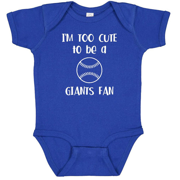 Los Angeles Dodgers Too Cute to be a Giants Baseball Fan Baby Boysuit