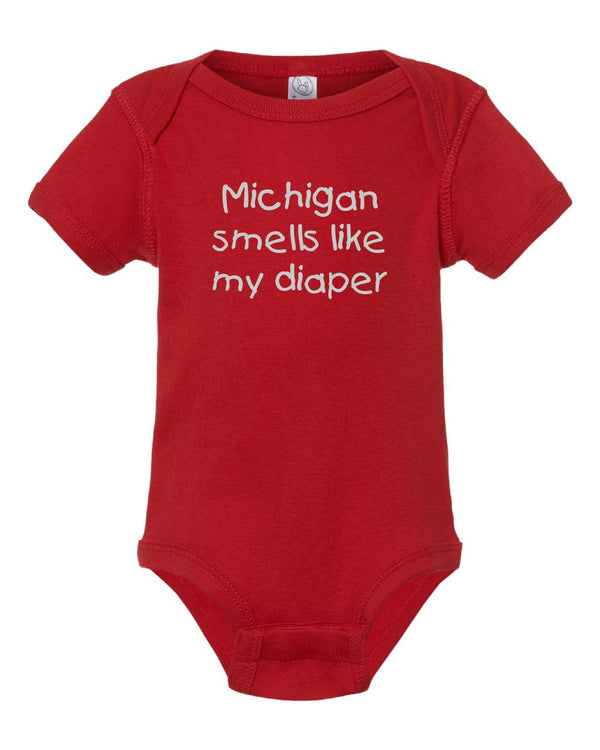 Ohio State Buckeyes Fan Michigan Smells Like My Diaper Funny Rival Team Baby Bodysuit
